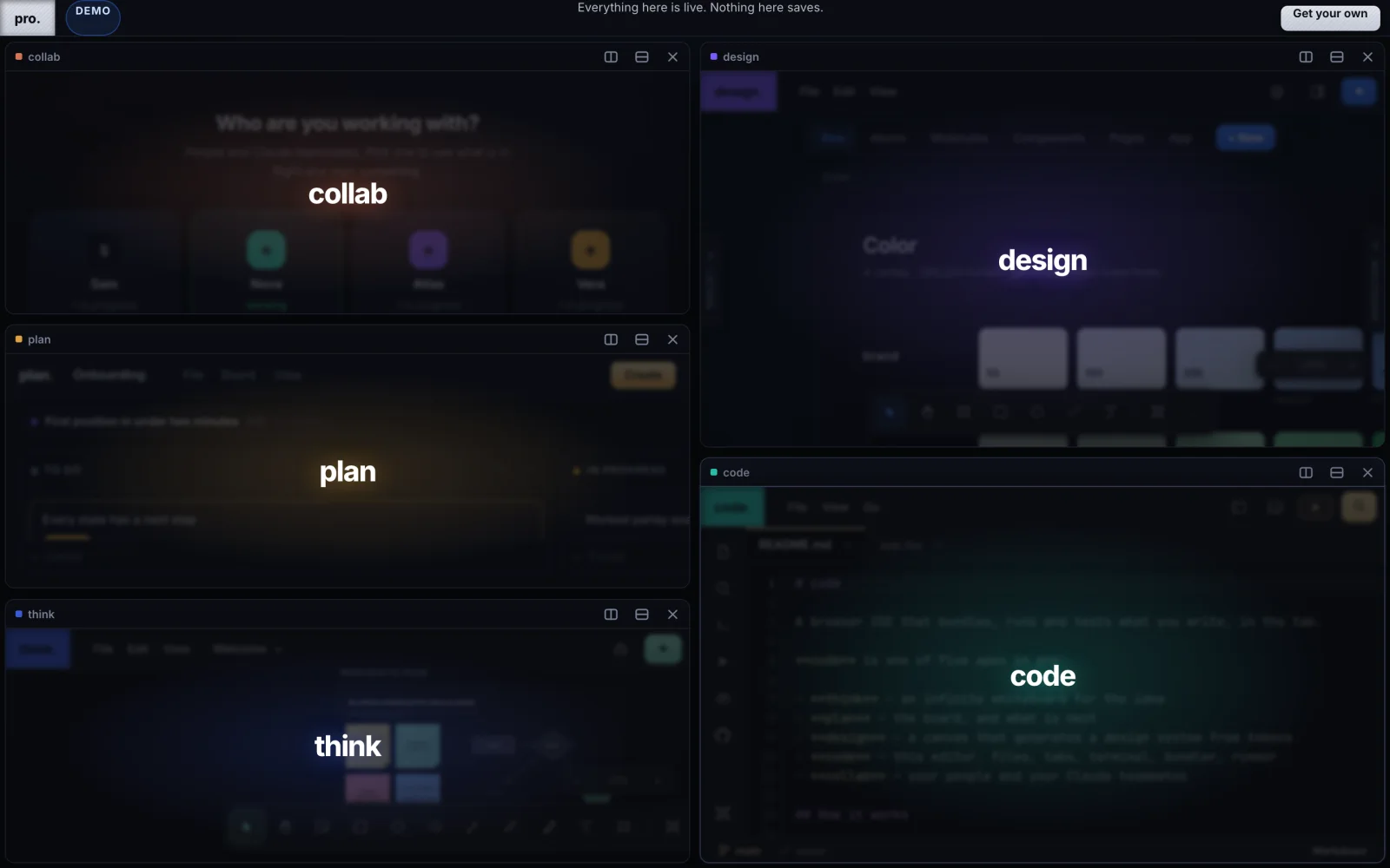 pro - think, plan, design, code and collab open at once