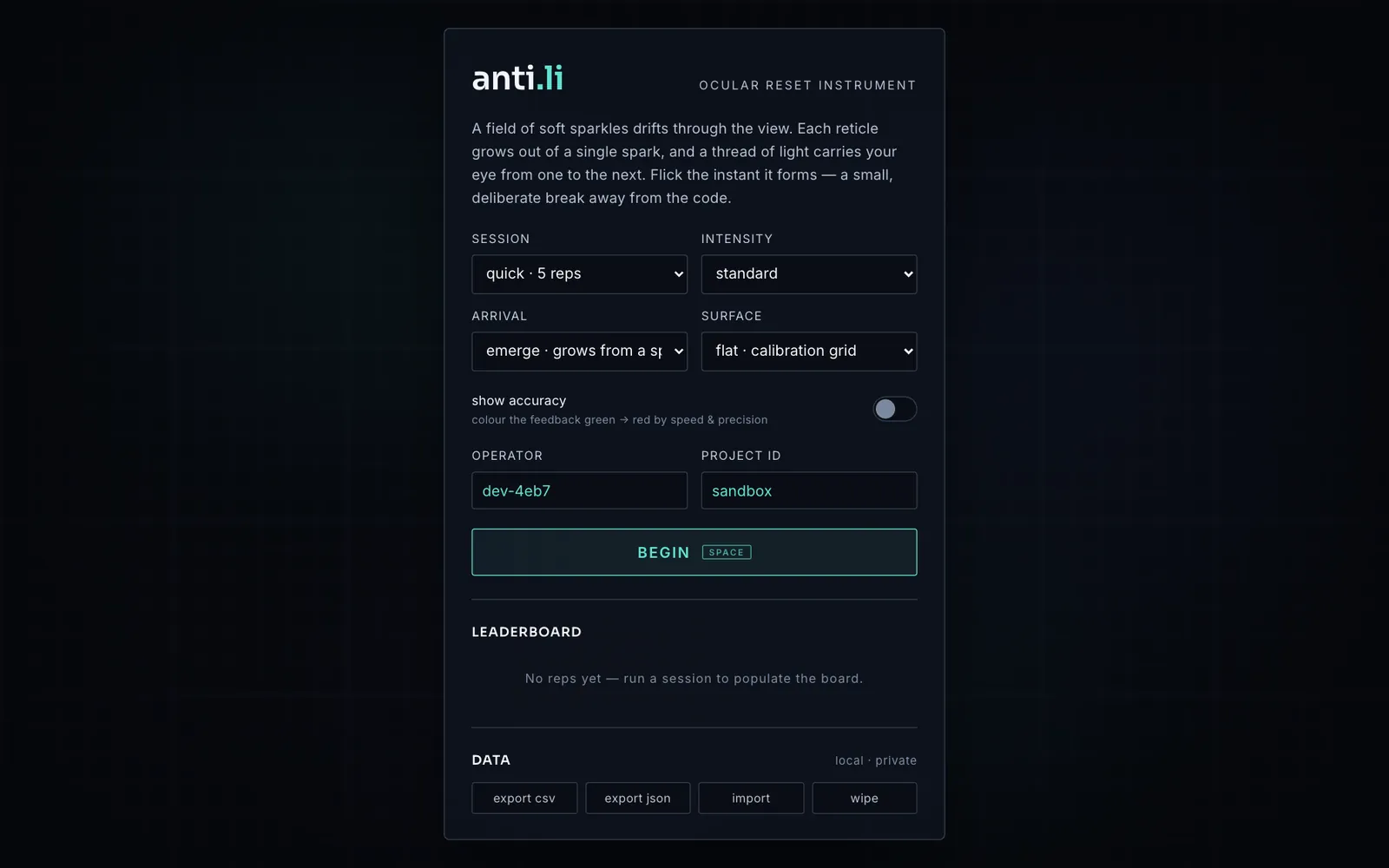 anti.li - An ocular reset instrument.