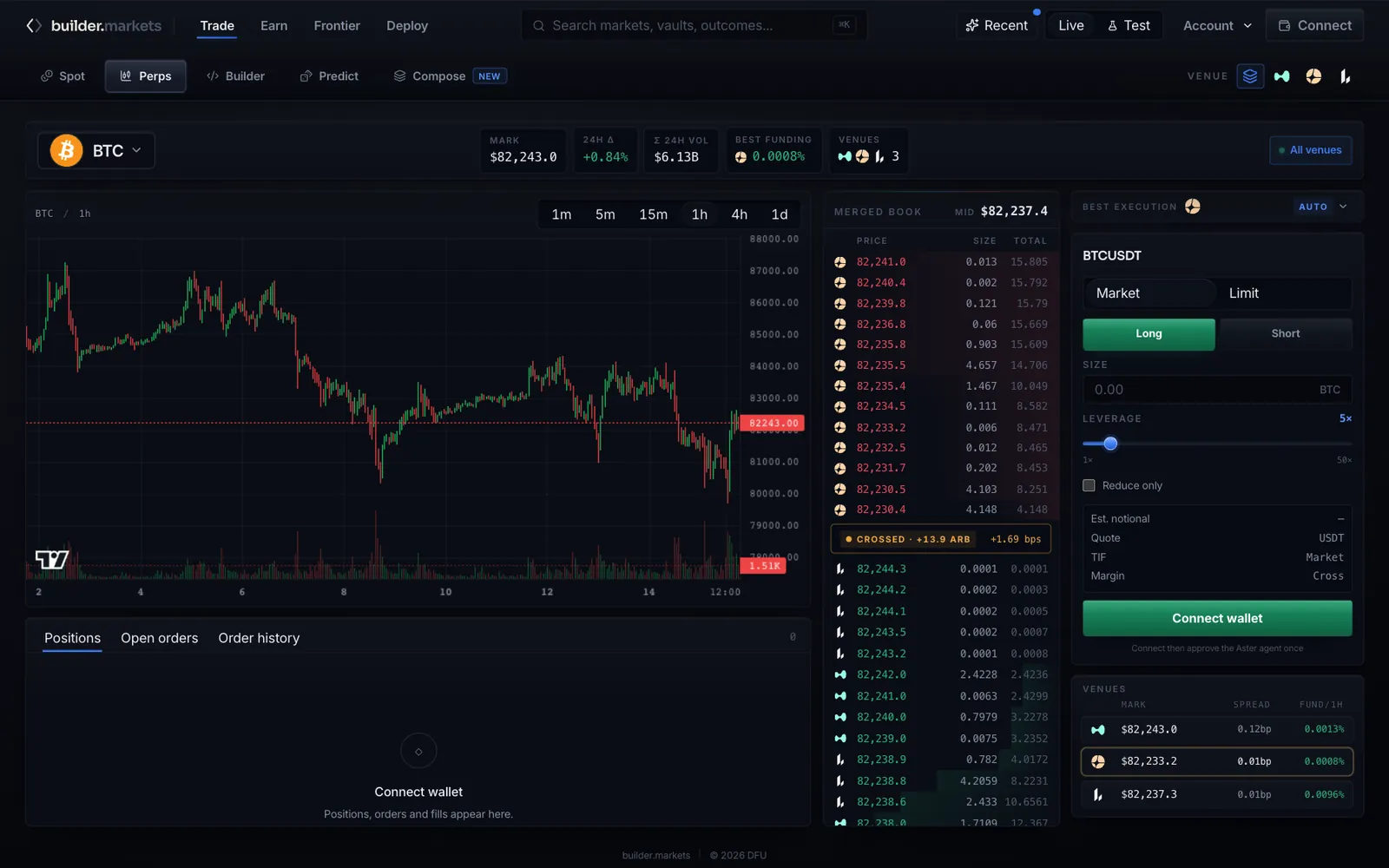 app.builder.markets - one merged book across venues